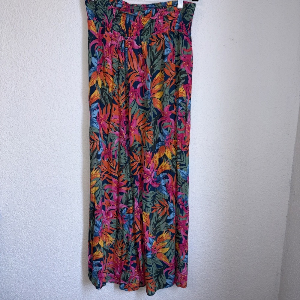 Shade & Shore Tropical Floral Wide Leg Pants Smocked Waist Beach Vacation sz M